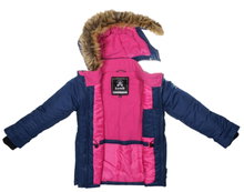Kamik Winter Jacket Parka Katy (wind and waterproof, reflective) navy blue/pink Kids